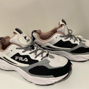 Fila Multi-Panel Athletic Sneakers in White, Black & Blush